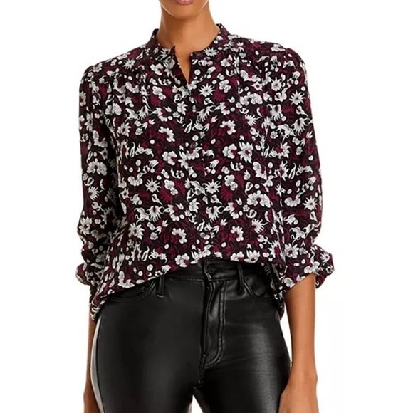 Joie Myella Floral Puff Sleeve Silk Top Button Front Lightweight Blouse Small - Picture 1 of 10